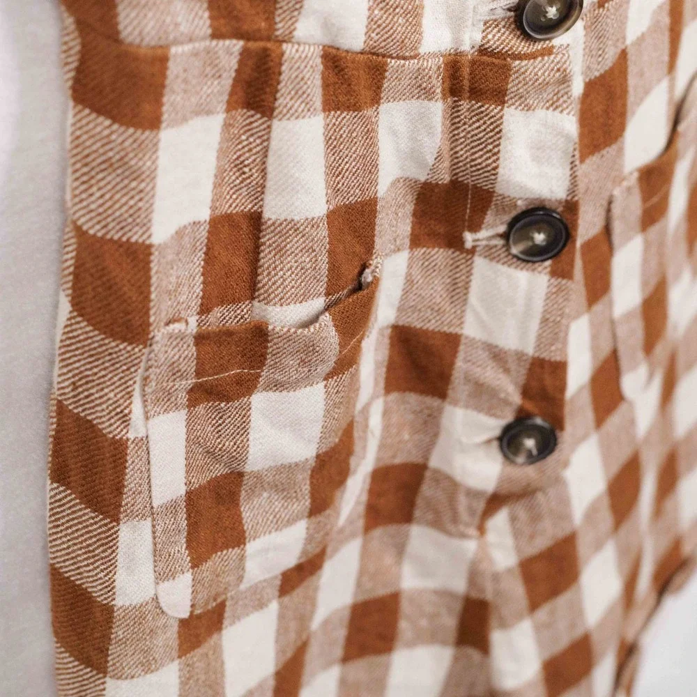 REFORMATION Havana Gingham Linen Button Front Romper Cottagecore Brown Sz 2